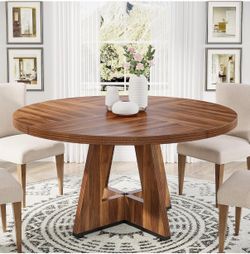 Tribesigns 47 inch Round Dining Table Wood Kitchen Table for Dining Room, 47" Dinner Room Tables for 4-6, Farmhouse Accent Furniture with Wooden Table