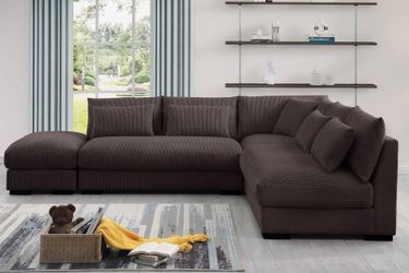 NEW Large Modern Sectional Sofa and Ottoman Set Ivory Cream White Beige Dark Grey Chocolate Brown Gray Minimalist Couch Jerome Sty Furniture Warehouse