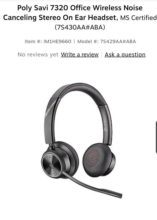 Poly Savi 7320 Office Wireless Noise Canceling Stereo On Ear Headset (Like NEW!)