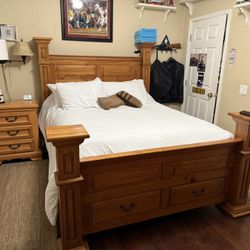 Queen size bedroom, set bed, nightstand and chest no mattress $500 or best offer