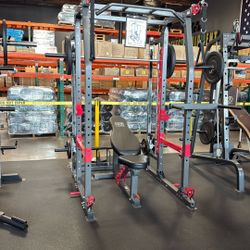 MARCY SM-4903 Home Gym Smith Machine Squat Rack Power Cage with Olympic Bench  