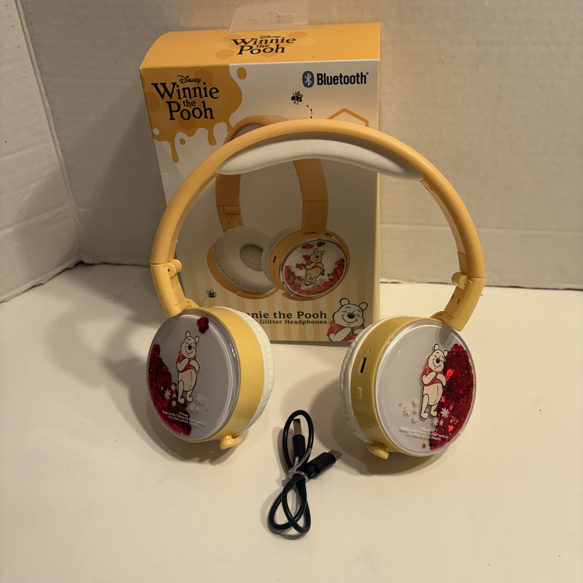 Disney Winnie the Pooh Wireless Glitter Headphones Bluetooth, Adjustable, Mic