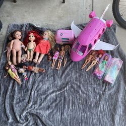 Barbie Camping Trailer, Airplane, And Dolls