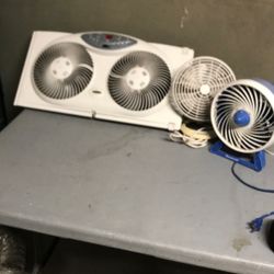 Window Fan and 2 Desk Fans 