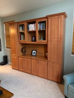 Large Wood Wall Unit / Entertainment Center with Cabinets