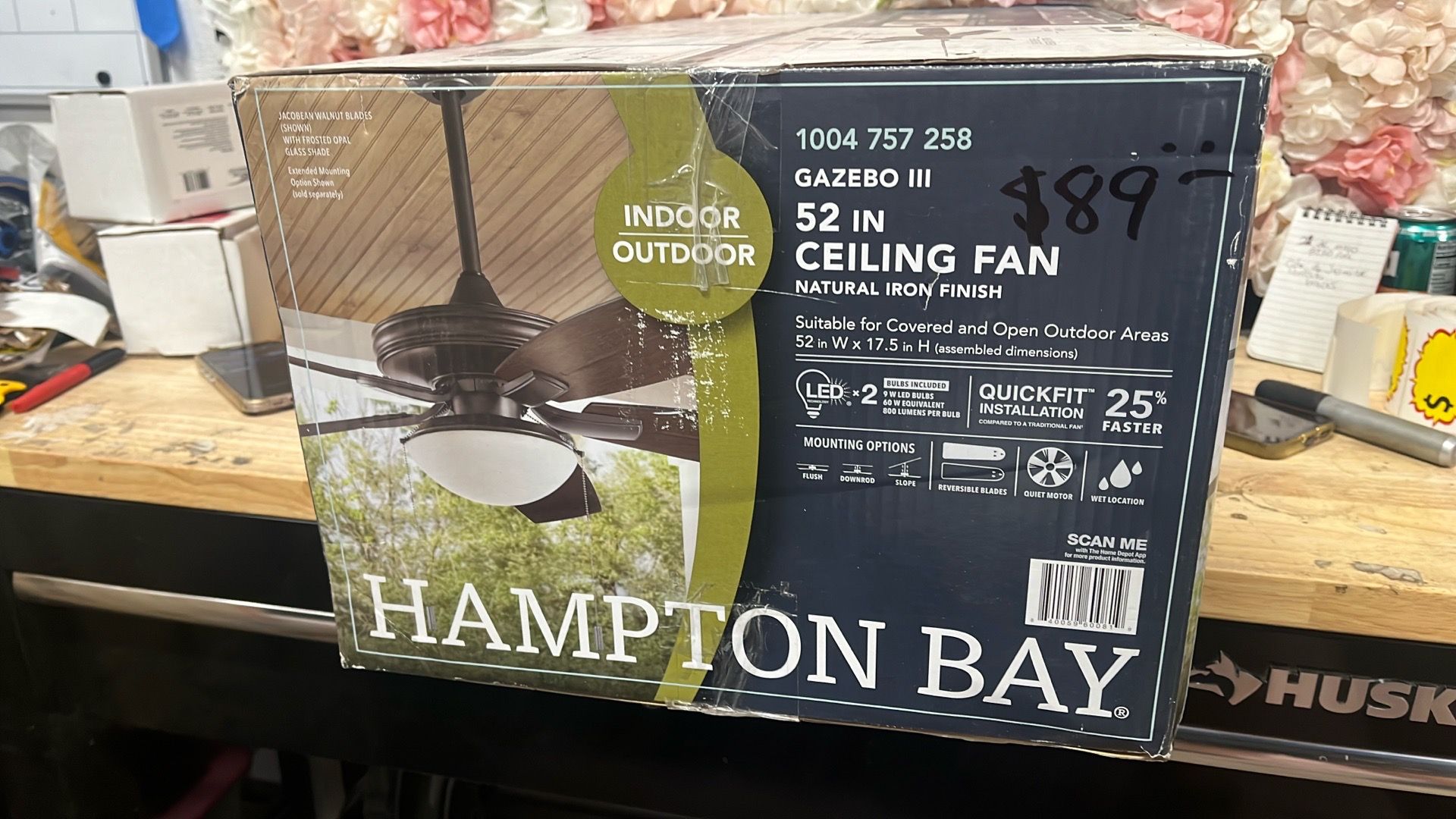 Hampton Bay Gazebo III 52 in. Indoor/Outdoor Wet Rated Natural Iron Ceiling Fan with LED Bulbs Included