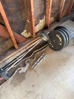 Barbell Set with Bumper Plates and Curl Bars