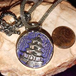 Pagoda Decorated Silver Charm On Chain