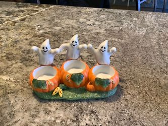 Vintage Party Lite Halloween Ghost Trio Tealite Pumpkins