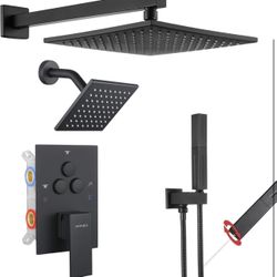 Shower Faucet Set Matte Black or Brushed Gold Shower System,Push Button Diverter Shower Faucet with 2 in 1 Handheld, Wall or Ceiling Mount