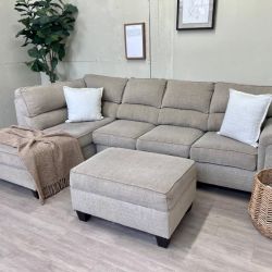 WE DELIVER! 🚚 - Bernie & Phyl’s Cream Modern Tufted L Sectional Couch with Chaise & Ottoman Set