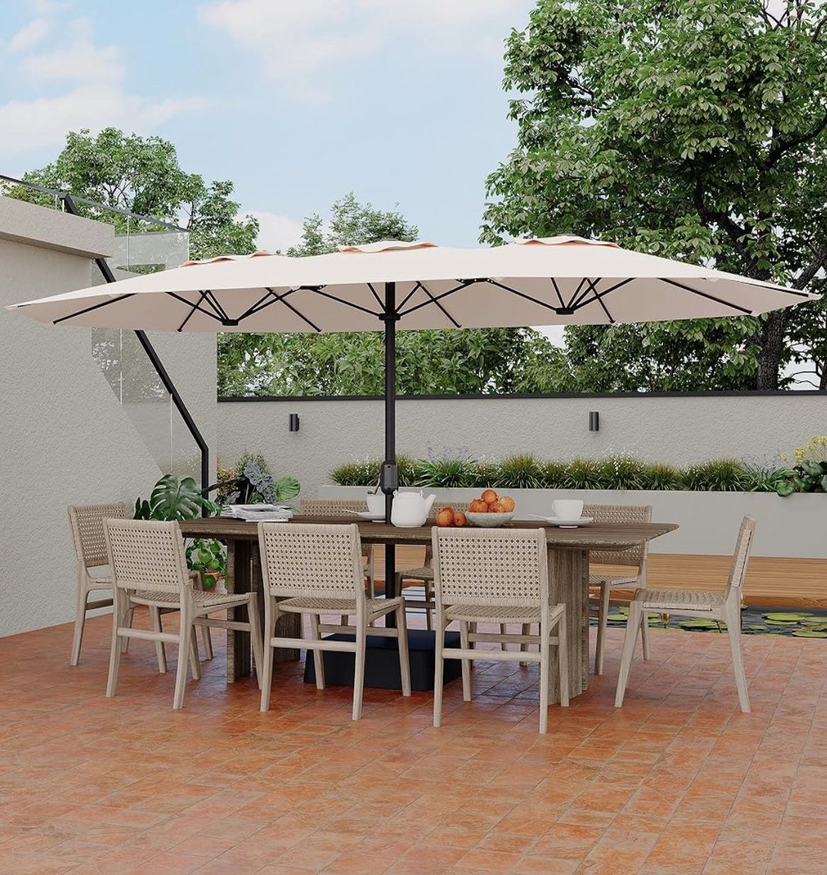 Double-Side Rectangular Pool Umbrella, 15ft Large Patio Umbrella No Base 