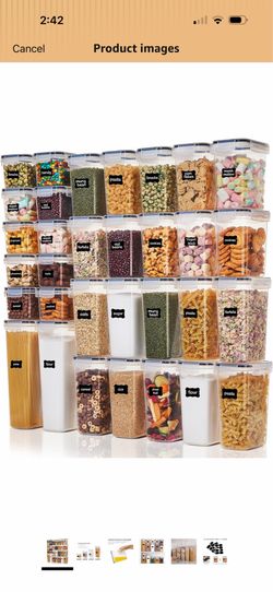 Vtopmart 32pcs Airtight Food Storage Containers Set, BPA Free Plastic Kitchen and Pantry Organization Canisters with Lids for Cereal, Dry Food, Flour 