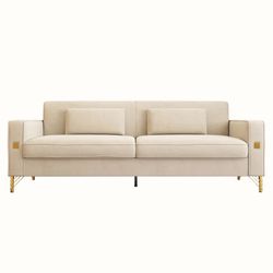 85.63”Long Luxury Velvet Sofa with Gold Accents - Modern 3-Seat Couch with Plush Cushions