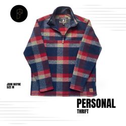 John Wayne Men’s Pullover Zip Up Size Medium Red Blue Plaid