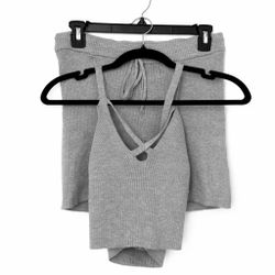 Gray ribbed two-piece set with strappy top