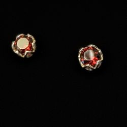 Silver Round Ruby Stud Earrings