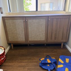 Nice Modern Wood Storage Cabinet w/ Rattan Doors - Fully Assembled- H31”L59