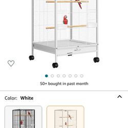 New In BOX- VIVOHOME 30 Inch Height Wrought Iron Bird Cage with Rolling Stand for Parrots Conure, Lovebird, Cockatiel -White


