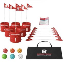bucketgolf Game The Original Ultimate Backyard Lawn Golf Game for Family, Adults and Kids - Portable 6 Hole Golf Course Play Outdoor, Lawn, Park, Beac