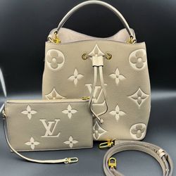 Louis Vuitton NéoNoé MM Dove/Cream Empreinte Leather Bag with Clutch /Box/ Strap