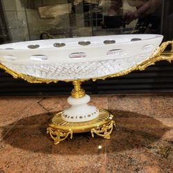 antique Italian dish handmade crystal and bronze