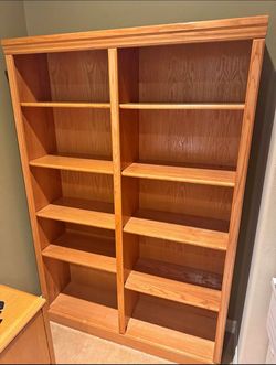 Solid Oak Double Bookcase/Bookshelf