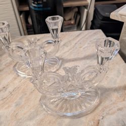 Pair Of Vintage Crystal Candle Holders 