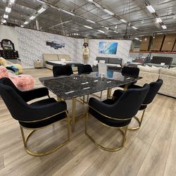 New in box real marble 7pc dining set