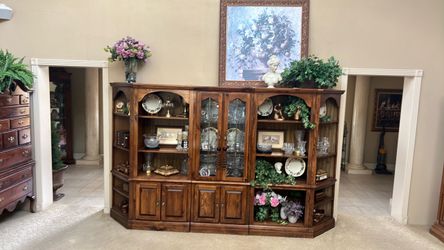 Large Wood China Cabinet Display Hutch