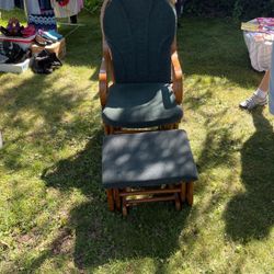 Green Cushioned Glider With Foot Stool
