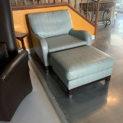 Grey Soft Leather Chair And Ottoman 