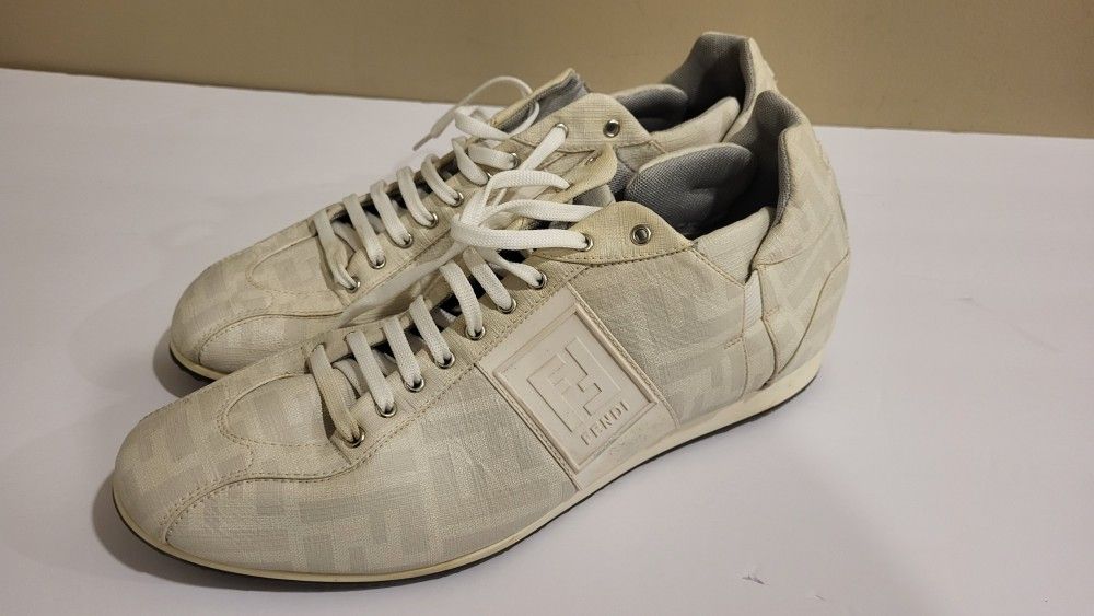 Fendi Zucca Ivory Sneakers Canvas Logo Size 12.5