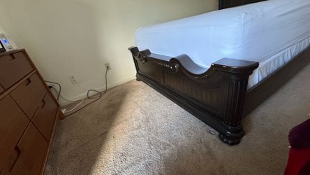 Dark Wood Bed Frame with Footboard