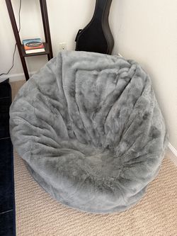 Large Gray Faux Fur Bean Bag Chair