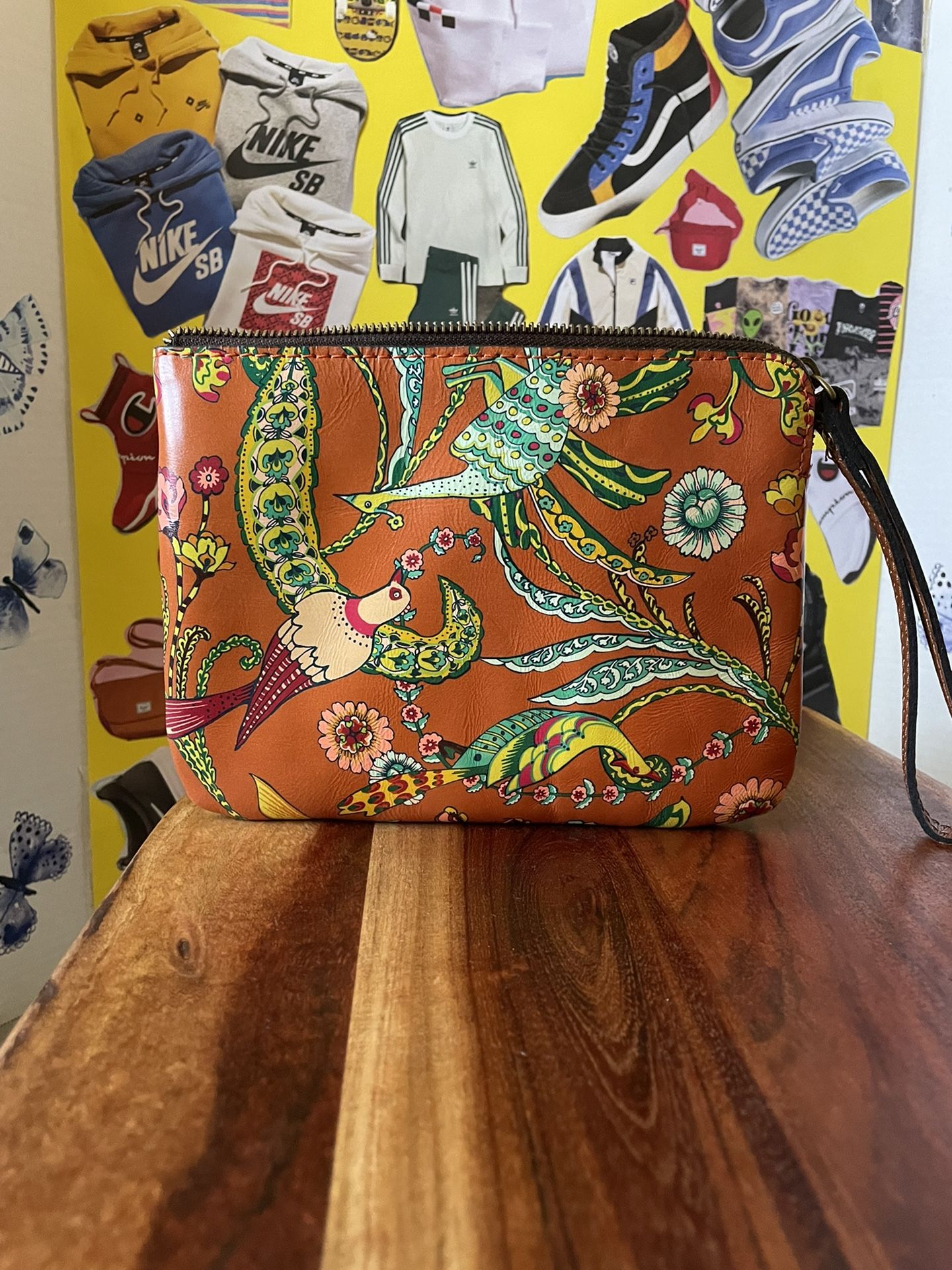 Patricia Nash Cassini Leather Wristlet Clutch Orange Birds Of Paradise