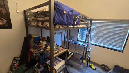 Twin bunk bed with desk and matress