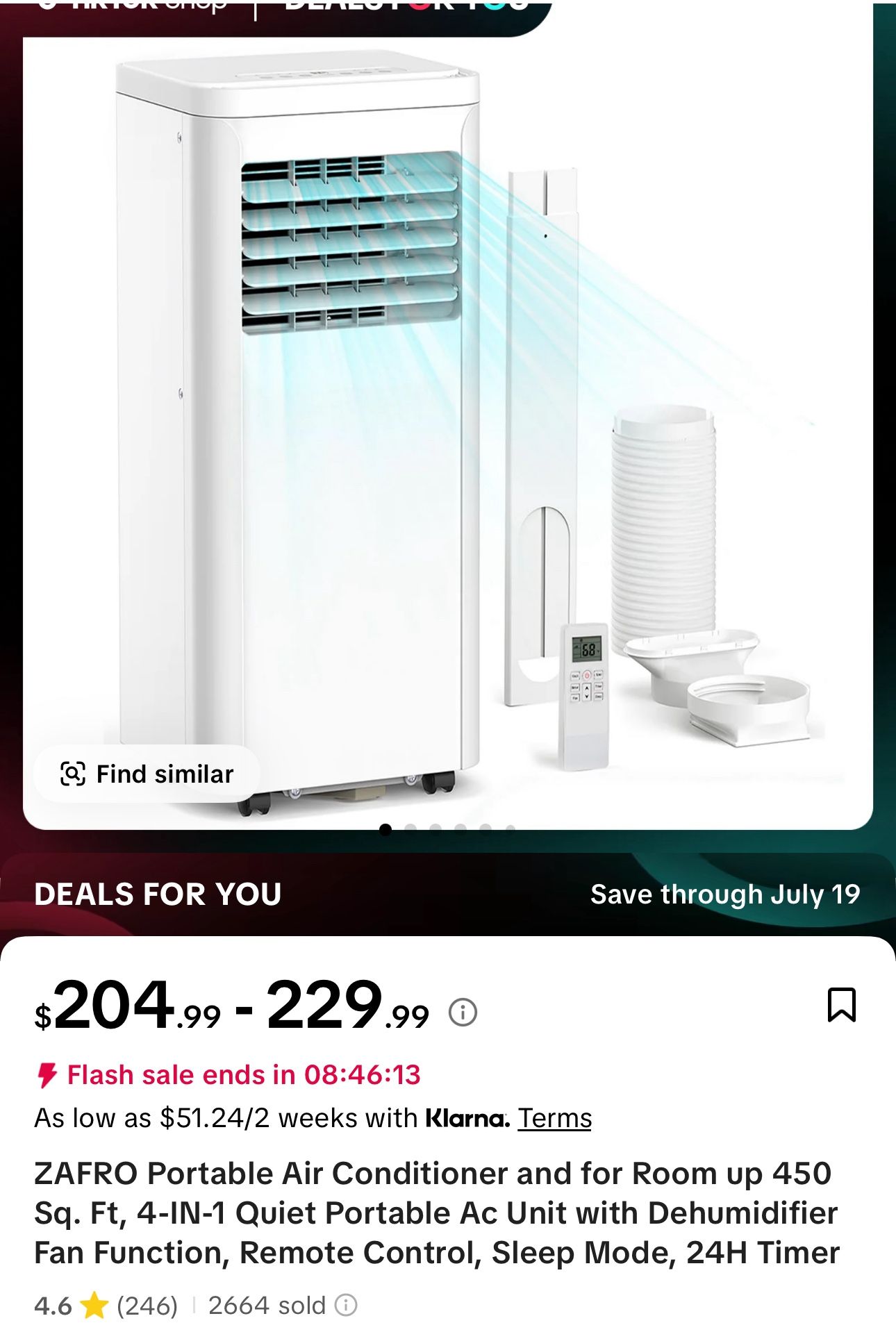 ZAFRO Portable Air Conditioner and for Room up 450 Sq. Ft, 4-IN-1 Quiet Portable Ac Unit with Dehumidifier Fan Function, Remote Control, Sleep Mode, 2
