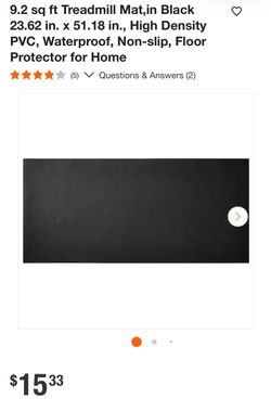 Black PVC Treadmill Floor Mat 9.2 sq ft only 8 vs 15 in store