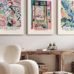 3 Henri Matisse Wall Art Canvas - Vintage Prints Landscape Exhibition Posters for Room Bedroom - Aesthetic Matisse Decor 16x24x3 Inch Wrapped Canvas
