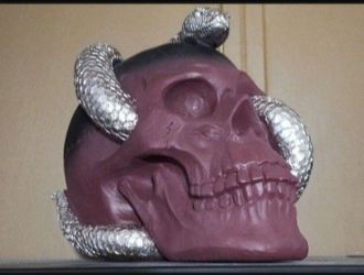 8" Gothic Halloween Skull With Snake Decor