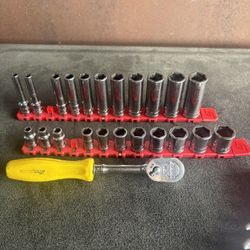 Snap On 1/4 Flank Drive Extra Socket Sets And Ratchet