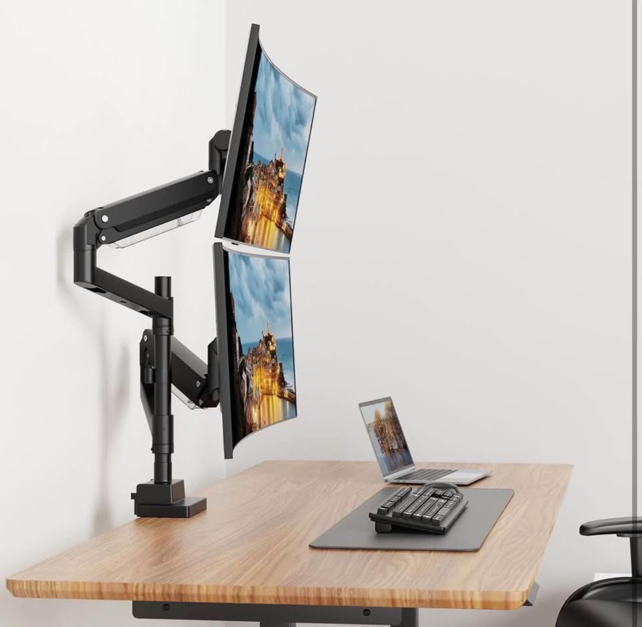 Dual monitor arms up to 35" and 26.4lbs per arm