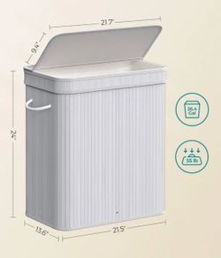 SONGMICS 26.4 Gal Laundry Hamper Bamboo Basket w/ Lid - Gray