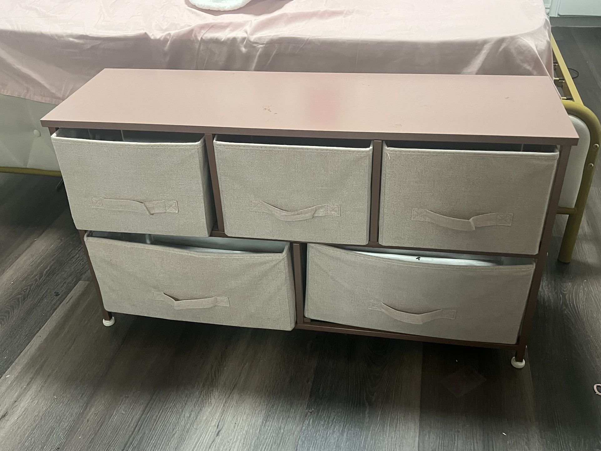 Pink Fabric Drawer Storage Dresser – 5 Drawer Organizer