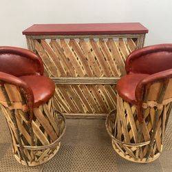 New 4ft Leather Equipale Bar set - 2 Barstools Artisan Mexico 2 Silla equipal alta para bar, Rojo