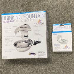 USED Pioneer Pet Stainless Steel Fountain Raindrop Design With 3 Brand New Extra Filters 