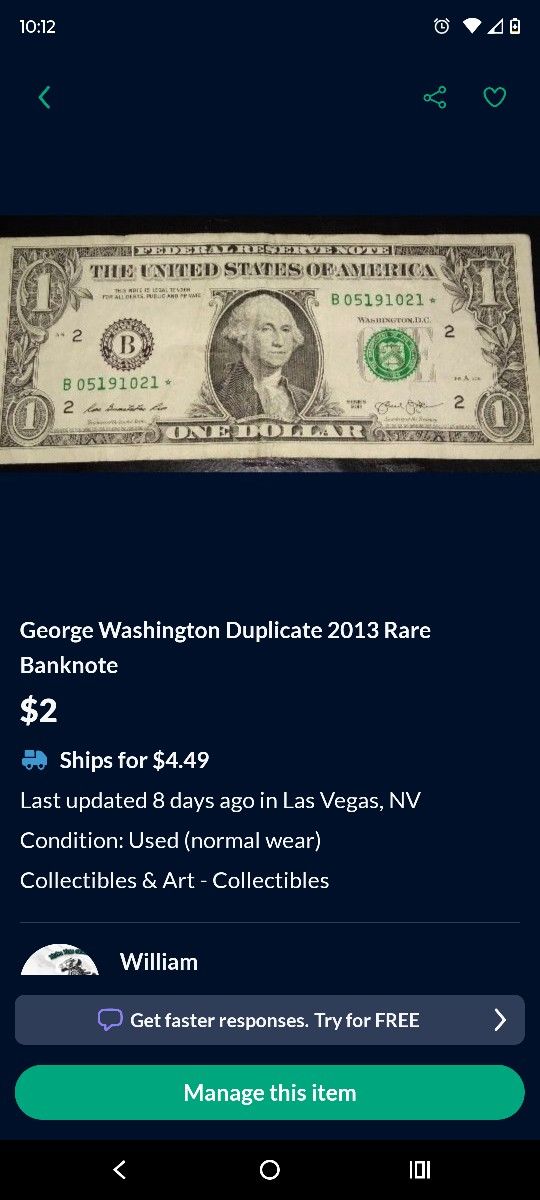 George Washington Duplicate 2013 Rare Banknote