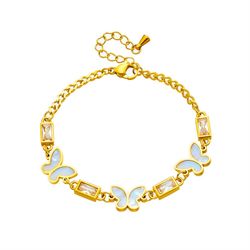 Fashionable design white butterfly diamond inlaid square chain titanium steel bracelet
