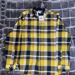 The North Face Mens Arroyo Flannel Shirt Yellow Plaid Size XL Organic Fibers In